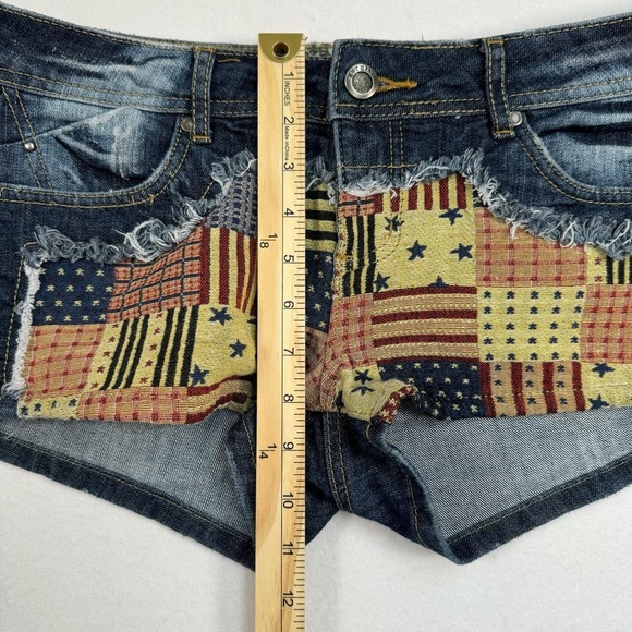 Hot Kiss Cici Jean Short American Flag Juniors Size 9 Dark Wash Denim Distressed - Picture 5 of 10